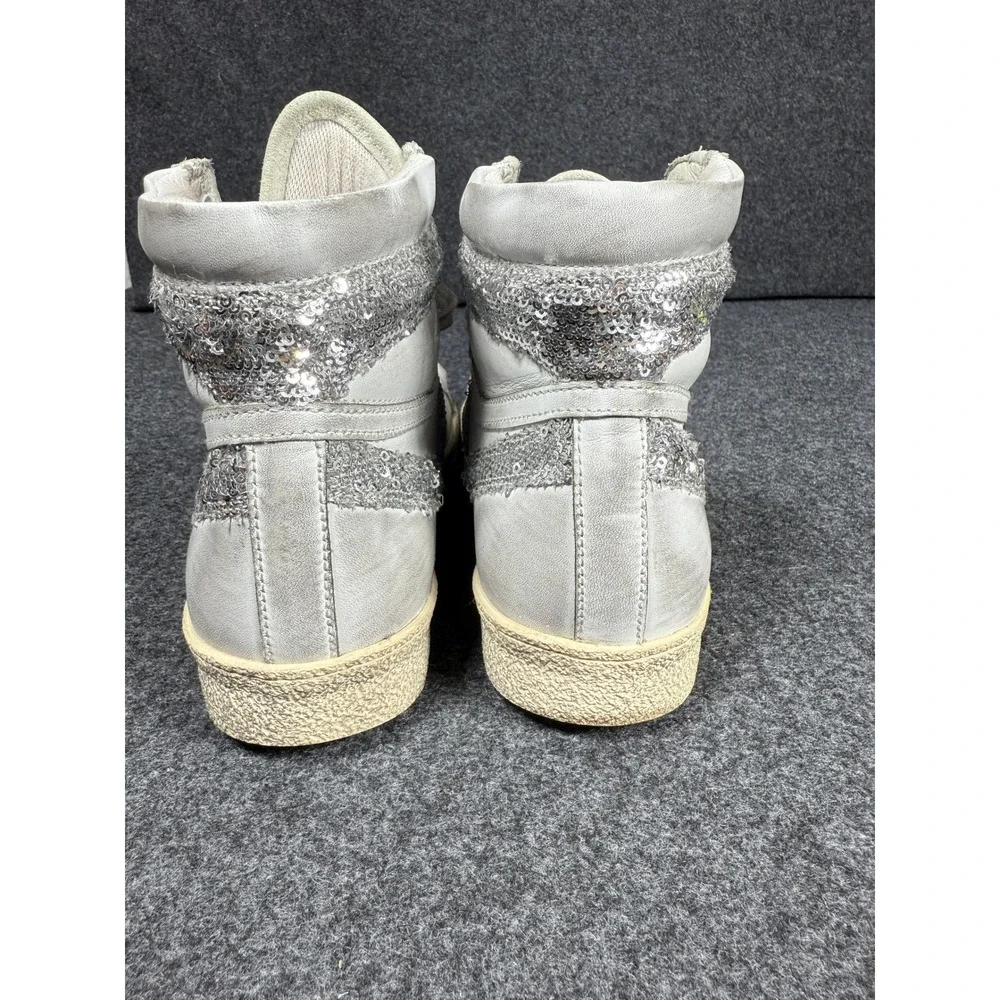 IRO Caleen Sequin High Top Sneakers Womens Size 38 Gray Leather‎ Suede Glitter